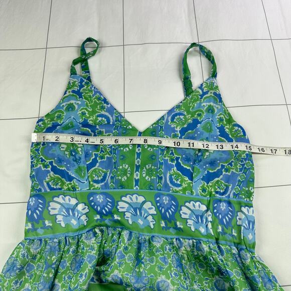 Gretchen Scott Dress Womens Small Green Fiesta Chiffon Maxi Sleeveless Smocked - Picture 9 of 12